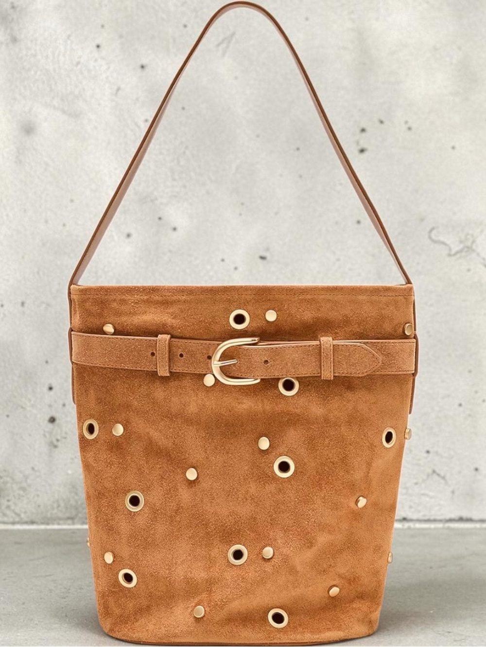 J.CREW BERKELEY BELTED SUEDE BUCKET BAG BLONDE ESPRESSO NWT